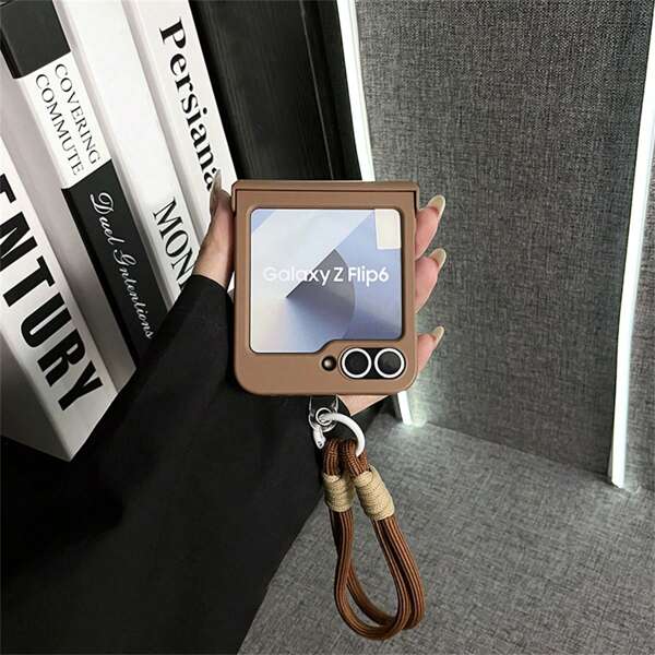 Schlüsselanhänger, Lanyard Luxus einfaches braunes Handyhülle mit tragbarem Handgriff kompatibel mit Samsung Galaxy Z Flip 5 6 Z Flip6 ZFlip 5 Zflip6 Zflip5 Flip4 Flip3 stoßfeste Rückseite
