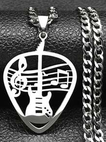 Collar colgante de púa de guitarra de música rock de acero inoxidable para mujer/hombre, cadena punk con nota musical de bajo