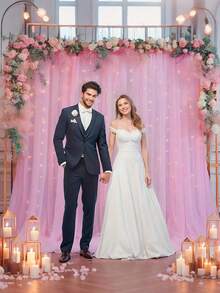 2 件粉色透明背景窗帘，适合派对、婚礼、派对、生日、拍照亭背景装饰、返校情人节 - 粉色 - 查看 3