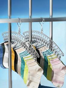 81/2/4 Pcs. Clothes Hanger With 20clips, Wind Resistant, Stainless Steel, For Drying Thick, Socks, Bras, Underwear, Stockings, Gloves