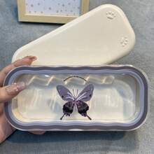 1 pièce Étui à lunettes à motif fleur, papillon et nœud, monture de lunettes transparente et résistante aux chocs. Boîte de rangement pour lunettes de mode pour hommes et femmes et bijoux, en matériau plastique, ouverture et fermeture magnétiques, grand espace convenant à toutes sortes de lunettes de soleil. Fournitures de stockage idéales.