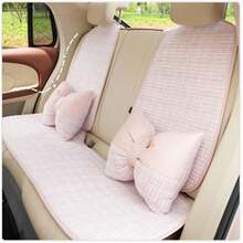 一套四季通用汽车座椅垫套，柔软毛绒可爱少女风粉色汽车座椅垫，格子图案舒适汽车座椅垫 - 粉色 - 查看 8