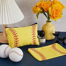 18 Pcs Softball Makeup Bag Softball Cosmetic Bag Softball Gifts For Girls Team Player Portable Travel Bags For Women Canvas Softball Goodie Bags Toiletry Softball Accessories Organizer Case Pouch