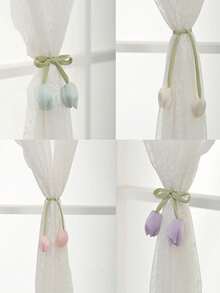 2 Stücke Doppelkopf Tulpen Blumen Design Gardinenhalter, neuer Stil Wohnzimmer Vorhang Tiebacks, gewebte Gardinenrollen, Gardinendekorbänder