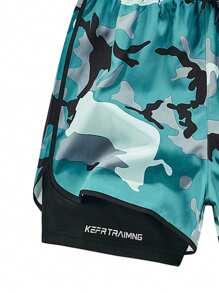 1 Stück Herren Sommer Camouflage Muster Eisseide atmungsaktive schnell trocknende schweißabsorbierende Sportshorts, 2-in-1