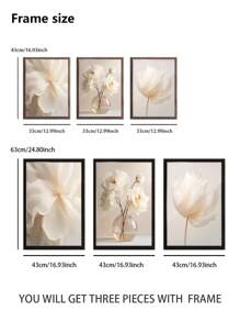 3Pcs/Set, Optional Frame, High Quality Print Painting, Modern Style, Flower Theme, White Flowers, Vase Arrangement, Simple Style, Wall Art Poster, Home Decoration, Decorative Painting, Suitable For Living Room, Sofa, Bed, Hallway, Bedroom, Bathroom, Office, Perfect Art Gift