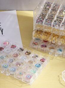 1pc Clear Nail Art Storage Case Rhinestones Gems Plastic Material Empty Container Nails Jewelry Storage Holder Makeup Case Multifunctional Nail Art Tools