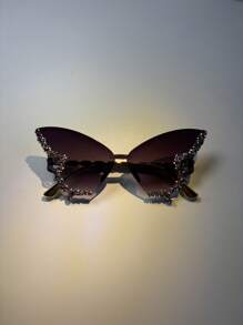 1/2 Paar modische Schmetterlingsform Großer Rahmen Dekorationsbrille, geeignet für Bälle, Modeschauen, Frauenbrille mit Diamanten verziert, Partybrille und Reise