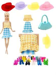 Doll Dress Up Wardrobe Doll Fashion Daily Dress Suitable For Dating, Afternoon Activities, Etc. Includes Accessories: 1 Pair Shoes, 1 Hat, 1 Bag, 1 Outfit (Doll Not Included)