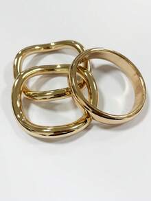 3 Pcs Golden Color Chunky Bracelets Set For Women Water Proof Bangles Set Basic Design Stacked Bracelet - Gold Bracelet 3-piece Set - View 5