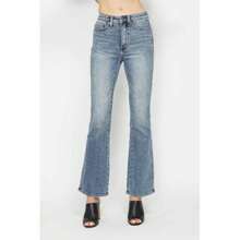 Full Size Tummy Control Back Embroidered Pocketed Bootcut Jeans Plus Size