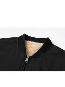 1pc Men's Casual Solid Color Thermal Lined Jacket, Versatile For Daily Wear, Winter - Black - View 7