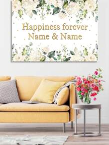 1pc Customizable Green Leaves & Floral Photography Backdrop Cloth, Wedding Engagement Forever Happiness Party Celebration Decor Banner