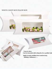 25 Stück weiße Papier Mini Kissen Verpackungsboxen mit klarem Fenster, Geschenkverpackungsbox für Backwaren, Süßigkeiten, Schokolade, Schmuck, Hochzeitsfeier, Sommerfest, Geburtstag, Strand, Schule, Zimmer Dekoration