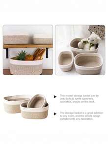 1pc Minimalist Woven Storage Basket, Suitable For Storing Cosmetics, Desktop Items, Living Room, Bedroom, Multi-Color Woven Basket For Storing Miscellaneous Items, Stationery, Toiletries, Towels, Can Also Be Used As A Bathroom Storage Box - Grey - View 7