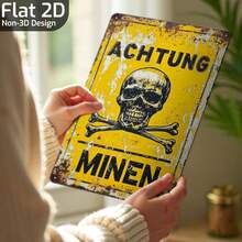 1pc Inspiring Vintage German Metal Tin Sign Decor, Decor Plaque & Ornaments (8" X 12"), Careful With Mines. Best Friend Birthday Gift. Funny Retro Sign Poster Suitable For Office, Outdoor, Wall Street, Patio, Garage, Home Decoration, Random Style - Multicolor - View 7
