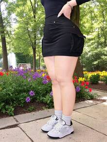 Falda con short cargo stretch casual tiro alto para mujer - Negro - Ver 1