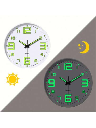1pc Moderne Luminous Wand Clock, 8/10/12 Inch Round Quiet Japanese Quartz Movement Sleek Zwart Groen Glow Digital Display Living Room, Bedroom, Dining Area Outdoor Battery Operated (AA Not Included), Klok Room Home Back To School Supplies view 2