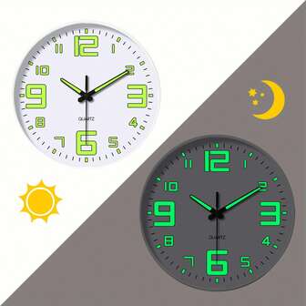 1pc Modern Glow Wall Clock, 8/10/12 Inch Round, Silent Japanese Quartz Movement - Stylish Luminous Digit Display, Suitable For Living Room, Bedroom, Dining Room And Outdoor Decor - Battery Powered (Batteries Not Included), Wall Clock, Home Decor, Back To School Room Decor, Study Supplies