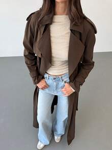 Jeta Ari 新款防风保暖咖啡色多用途加长系带腰部双排扣装饰英伦风翻领棕色风衣