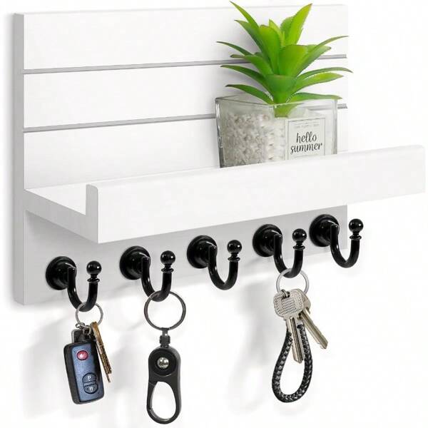 Key Holder For Wall: Easy Installation Mail Organizer Wall Mount Hanging Key Rack For Kitchen And Entryway Decor With 5 Sturdy Key Hooks White