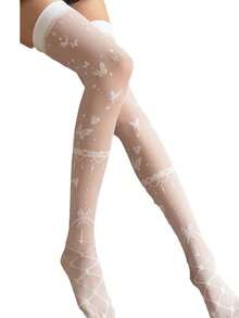 1双女士性感蝴蝶图案大腿袜