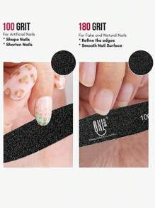 RS NAIL Limador de uñas en forma de hoja negro RSNAIL de 100/180 granos, de doble cara, ultrafino de 2 mm, para dar forma precisa, refinar la curva y alisar los bordes, lavable y reutilizable, herramienta de arte de uñas para principiantes y salones de belleza