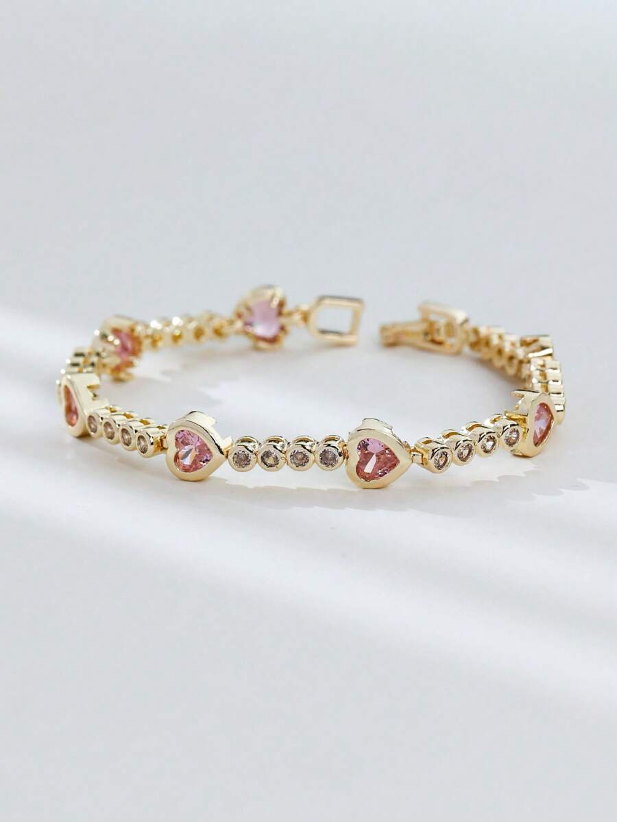 1 pulseira elegante de tênis com zircônia sintética em formato de coração para mulheres, presente luxuoso para dia dos namorados/aniversário