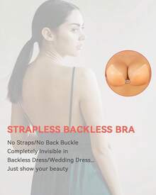 Sticky Adhesive Silicone Push Up Invisible Bra - Backless, Strapless For Women With Nipple Covershalloween - 淺裸 - 查看 2