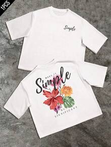 Lonblece Herren Kirschblüten bedrucktes Kurzarm T-Shirt, geeignet für den täglichen Gebrauch im Frühling und Sommer - Weiss - Übersicht 3