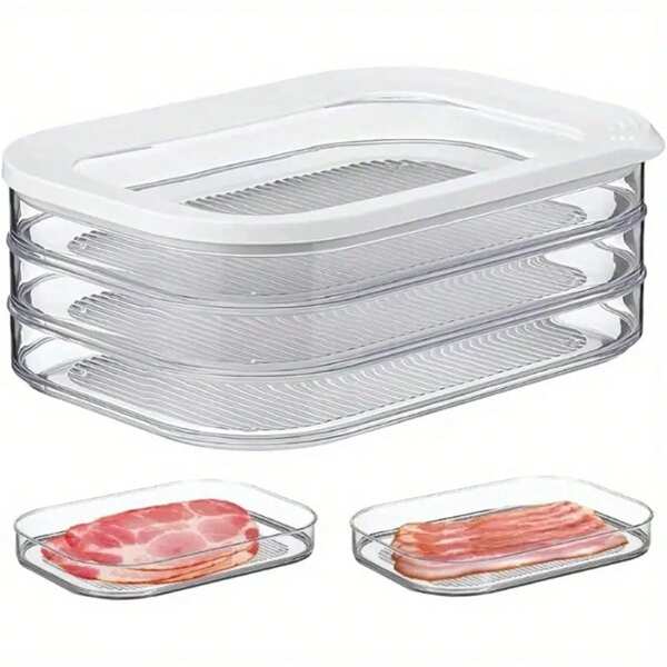 Contenedor de almacenamiento de alimentos de 3 niveles a prueba de fugas con tapa - Perfecto para fiambre, pavo y embutidos - Plástico duradero, esencial de cocina
