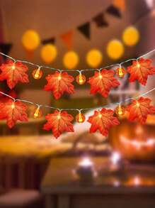 2pcs/1pc-Autumn Lights Thanksgiving Autumn Decoration,Thanksgiving Decorative Maple Leaf Pumpkin Lantern,Lighting Autumn Garland 10LED Autumn Leaf Garland String Lights Plug-In Maple Leaf Lights Autumn Harvest Halloween Decoration Indoor Qutdoor Holiday Home Decoration