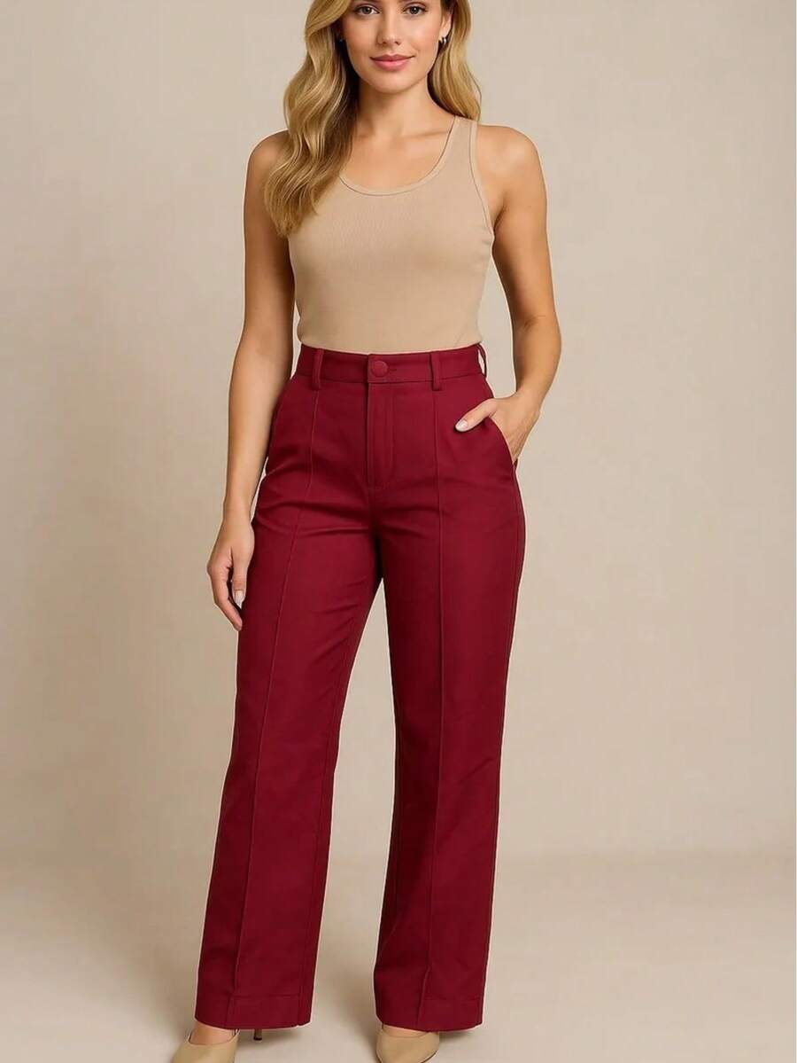 Women's Tailored Trousers High Waisted Luxury Formal Pantaloons - 豪華葡萄酒 - 查看 1