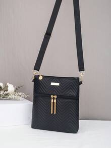 New Fashionable Wave Embroidered Crossbody Shoulder Bag - Black - View 5