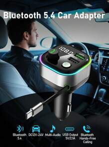 Svintora Auto Bluetooth 5.4 Adapter mit 65W PD3.0 Schnelllade, FM-Sender, automatische Wiederverbindung, Doppel-C- und USB-Anschlüsse, intelligenter Schutz, 7-farbige LEDs für Autos / Lkw / Autos (Upgrade 2025)