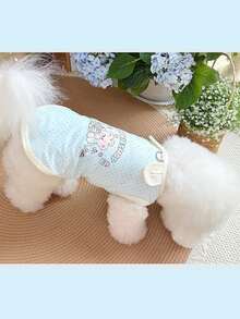 1 件可爱卡通印花宠物背心，时尚马卡龙色猫/狗无袖连衣裙，带可爱耳朵装饰，小翼袖，适合贵宾犬、比熊犬和其他小型宠物品种的家用和户外牵引绳