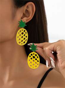 1 Par de Pendientes elegantes de Accesorios para Mujer de Estilo Fashionable con Frutas Dulces como Limón, Piña y Chili