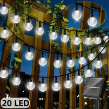 1pc Solar Crystal String Lights - 20/100/200 LED Fairy Lights With 8 Lighting Modes, Button Control Switch, Ideal Decorative Lights For Outdoor Wedding, Patio, Garden, Fence, Christmas And Halloween Parties