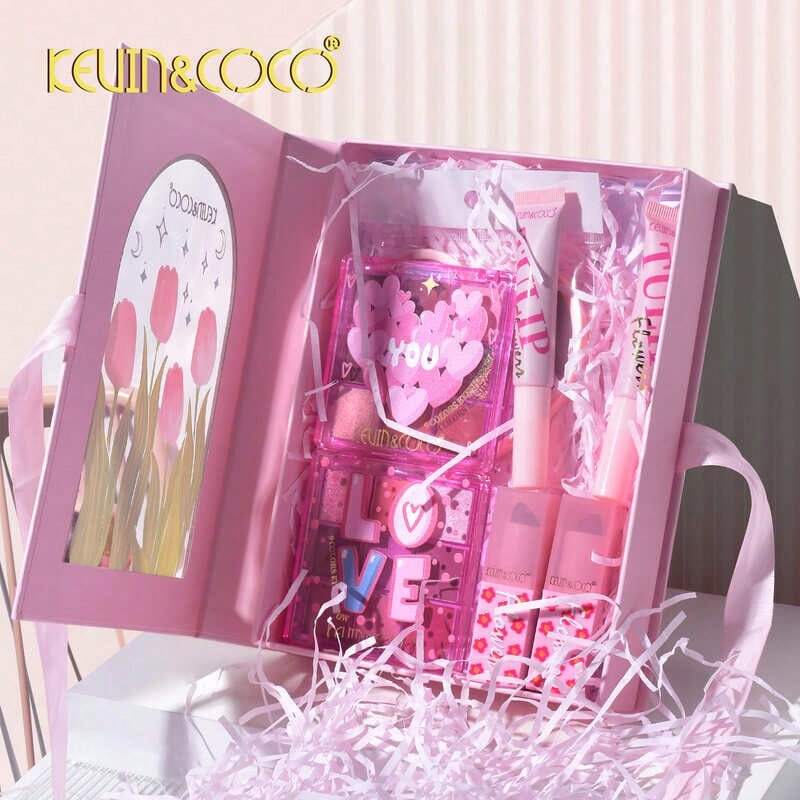 EverlyX Kevin & Coco "Tulip Love" Make-up-Set – Enthält 2 Lidschattenpaletten, 2 Lipglosse, 2 Lippenstifte und einen Spiegel – Präsentiert in einer dekorativen Geschenkbox – Perfekt für besondere Anlässe – ✅ Lieferung in 3-5 Tagen