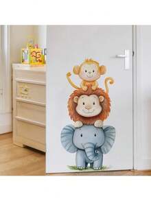 1pc Watercolor Cute Animal Wall Sticker - Elephant And Monkey Design - PVC Self-Adhesive Mural - Suitable For Game Room/Kids Room Decor, Living Room, Door, Kindergarten, Classroom, Home Decor & Gift