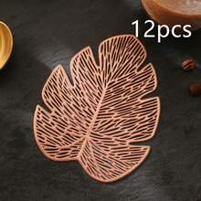 1/6/12件香蕉叶杯垫，防滑耐热杯垫，防水防油装饰垫，适用于餐桌、餐厅、咖啡厅 - 彩色 - 查看 12