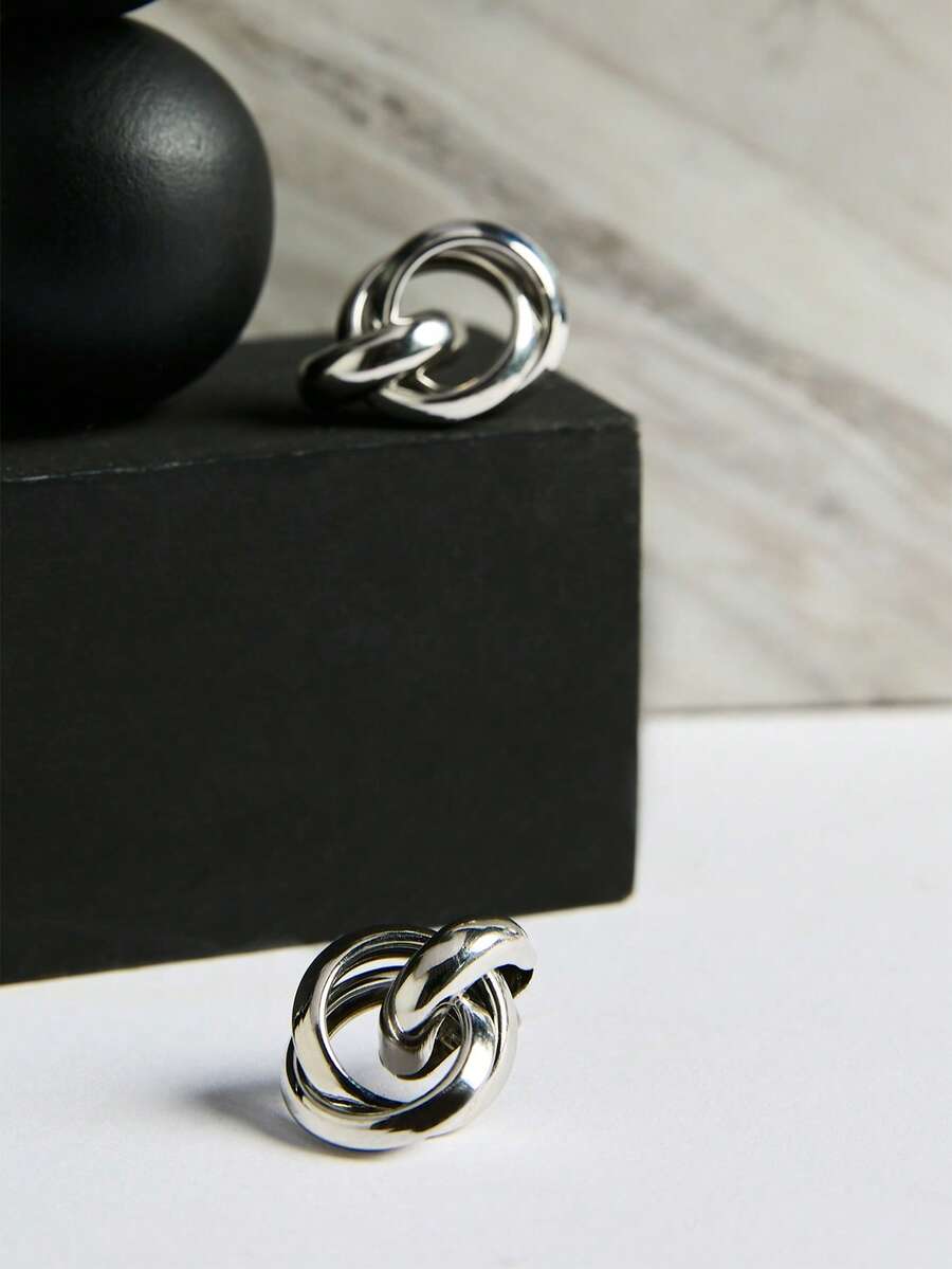 Interlocked Heart Stainless Steel Earrings, For Daily Wear Winter Gifts - Silver - View 1