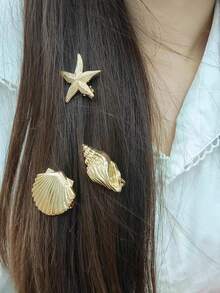 贝壳和海星发夹，海洋度假风发饰，侧刘海发夹，头部饰品 - 彩色 - 查看 7
