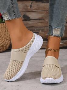 ZOSIVC Women's Casual Sneakers, Slip-On Style, Suitable For Spring/Summer Beach, Vacation And Leisure, Elastic Upper Fits Plus Size, Versatile, Breathable And Comfortable - Beige - View 7