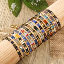 1PC Fashion Bohemian Style Colored TILA Women's Bracelet, Colored Beaded Splicing Metal Braided Rope TILA Bracelet, Stackable Summer Beach TIAL Bracelet, Daily Commuter, Party, Beach Travel Wear, Best Gift For Family And Friends, Family Gift, Birthday Gift, Beach Gift