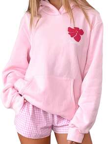 Honolulu Women's Casual Hooded Long Sleeve Sweatshirt - Solid Color, Smooth Polyester Fabric, 200g/M² Knit Fabric  Machine Washable   Pocket Detail