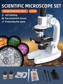 Microscope Kit For Kids 8+ – LED Lighting, 3 Lenses With 1200X, 600X, 200X Magnification, Educational Toy For Young Scientists To Explore The Microscopic World