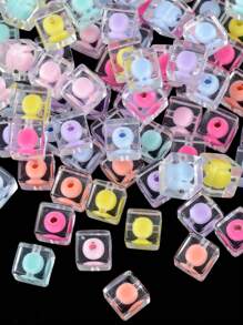 100pcs/Pack Assorted Flower, Heart, Star, Cube, Round Acrylic Beads With Hole, Suitable For DIY Bracelet, Necklace, Phone Chain, Hair Accessories, Jewelry, Handicrafts