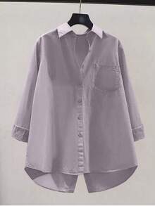 Women's Versatile Back Slit Loose Cardigan Long Sleeve Shirt - Grey - View 1