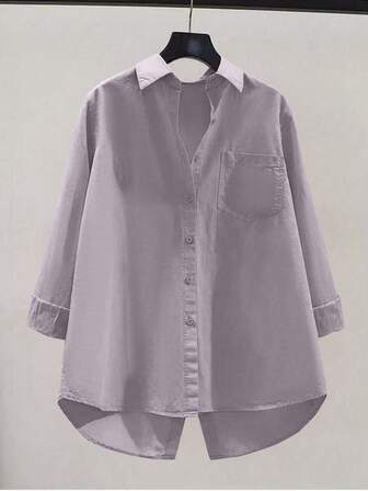 女士百搭后开衩宽松开衫长袖衬衫